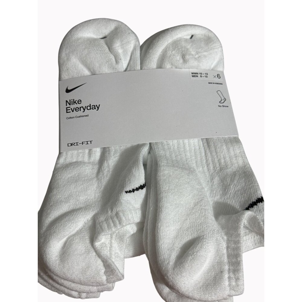 Nike Everyday Dri-FIT No-Show Socks White 6-Pack, Mens 8-12 / Womens 10-13 NEW